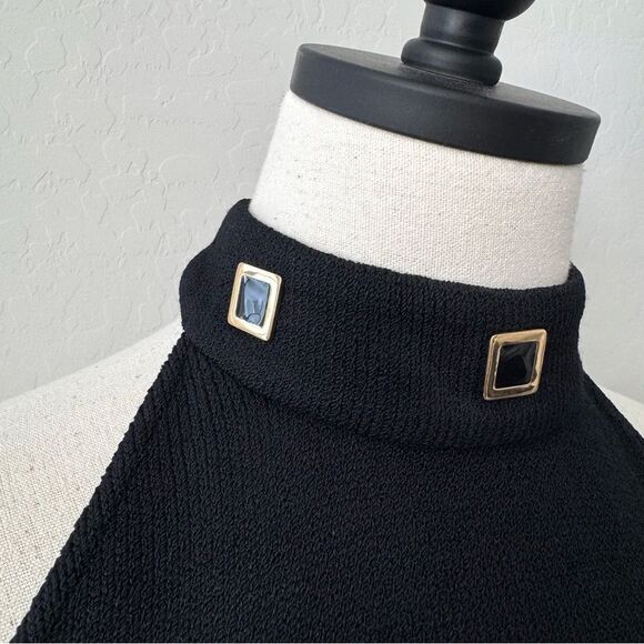 Vintage 90s St. John Black Santana Knit Halter Midi Dress Size 6 - Picture 8 of 12